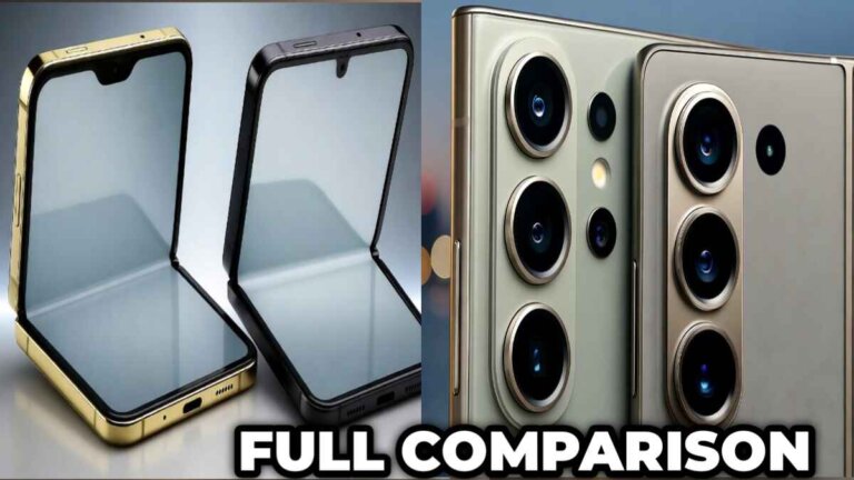 Samsung W26 and Galaxy Z Fold 7 foldable smartphones side by side, unfolded screens visible, W26 in gold accents, Z Fold 7 in sleek black, premium design and luxury feel, professional studio lighting, modern tech background.