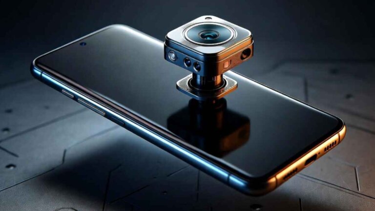 Honor Robot Phone showcasing a futuristic design with robotic pop-up camera extended, curved glass edges, and glowing lights against a sleek dark background.