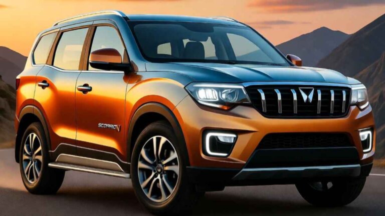 Mahindra Scorpio N Facelift 2025 showcased on mountain highway with sunset reflections highlighting new grille and LED headlights